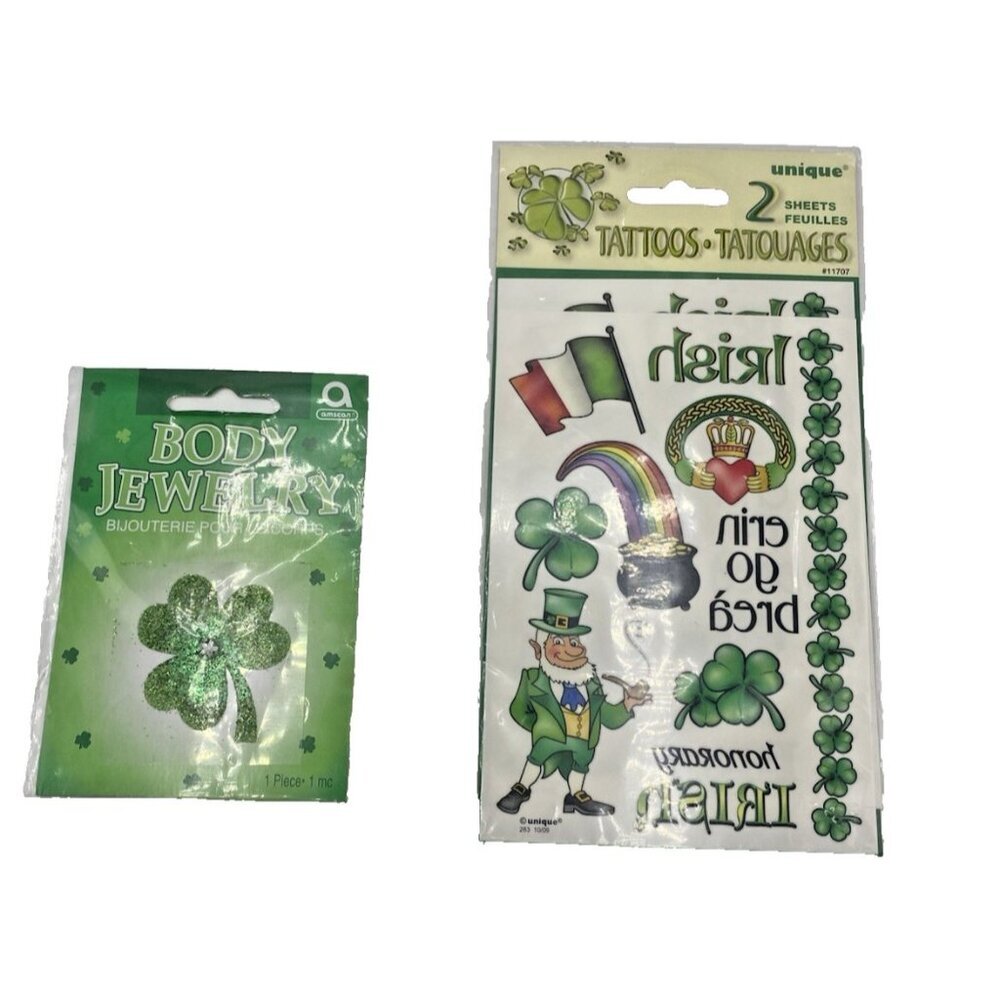 Irish Green St Patricks Day Body Stickers Jewelry Tattoos Lot 2 Packs Unopened